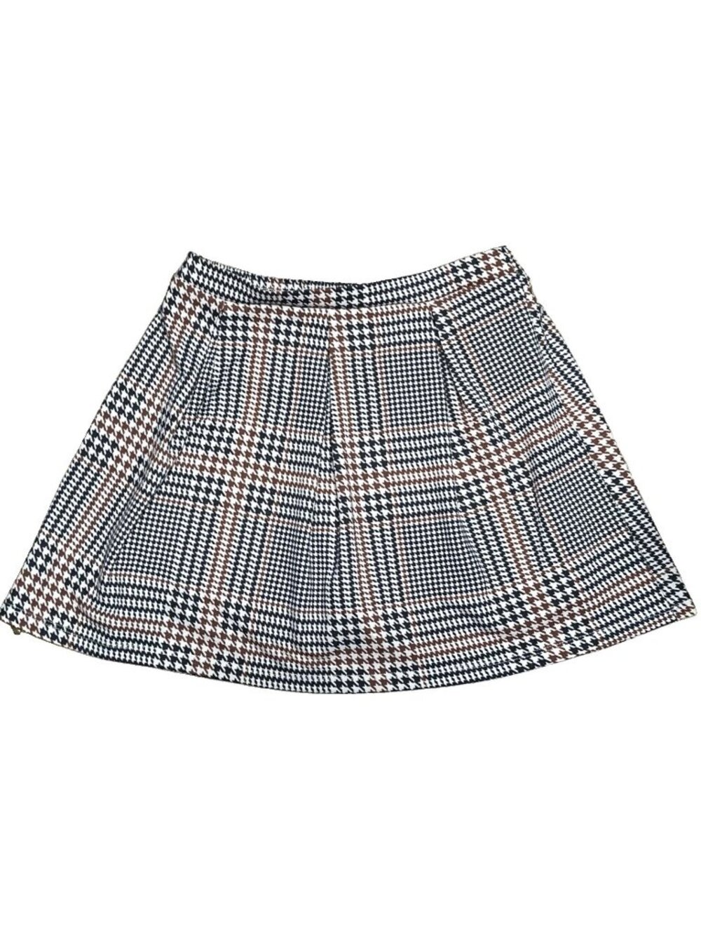 Three Pink Hearts Brown Black Size XL Houndstooth Plaid Pleated Preppy Academia